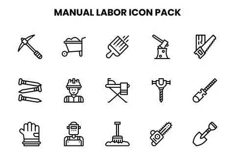 Manual Labor Line Vector Icons Pack Stock Illustration