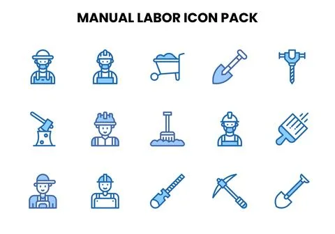 Manual Labor Two Colour Graphics Icons Pack Stock Illustration