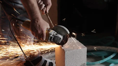 Manual machine, steel workshop, metal sparks Stock Footage 330011607