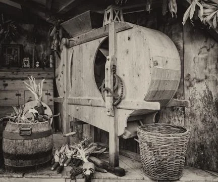 Manual machine used to shell the corn. Stock Photos