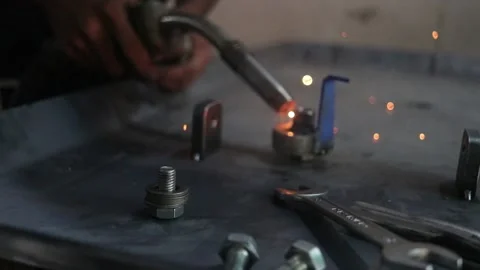 Manual Metal Cutting Process. New Electric Technology Stock Footage 194622160