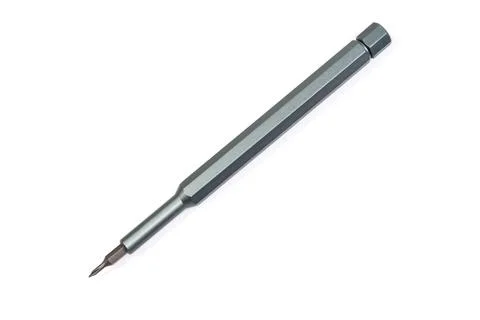 Manual mini screwdriver with inserted triangular interchangeable bit close-up 스톡 사진