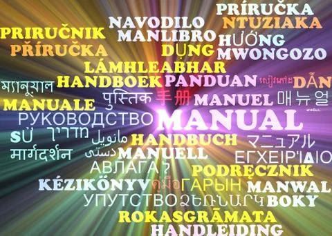 Manual multilanguage wordcloud background concept glowing Stock Illustration