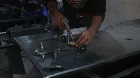 Manual New Metal Cutting Process. Electric Technology Stock Footage 194622211