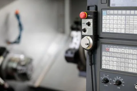 Manual operation unit of CNC lathe machine Stock Photos