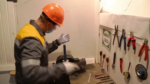 Manual part processing in the workshop Stock Footage 84814387