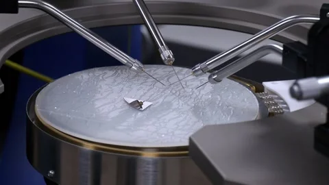 Manual probe system for RF test of semiconductor silicon wafers Stock Footage 316515427