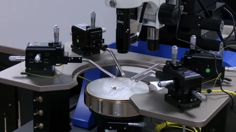 Manual probe system for RF test of semiconductor silicon wafers Stock Footage 316515438