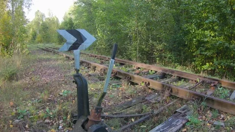 Manual railway switch in the forest Stock Footage 146862773