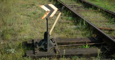 Manual Railway Switch on an Old Track. 4k DCI footage Video stock 82973302