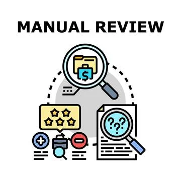 Manual review process analyzing documentation and quality assessment Illustrazione stock