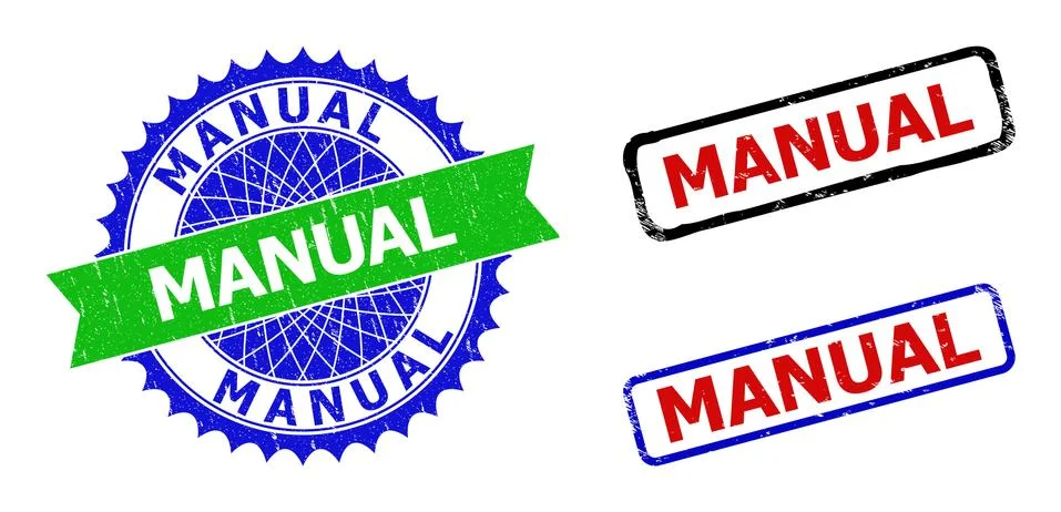 MANUAL Rosette and Rectangle Bicolor Stamps with Corroded Surfaces Stock Illustration