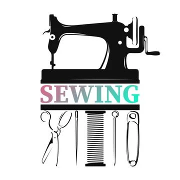 Manual sewing machine and tailor tool symbol Stock Illustration