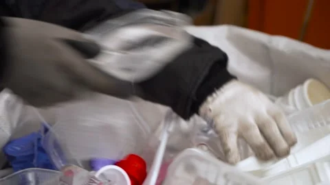 Manual sorting of plastic bottles and garbage for waste disposal and plastic Stock Footage 168066714