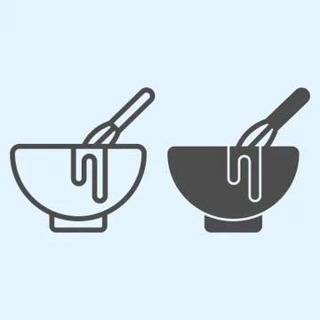 Manual stirring line and solid icon. Whisk and bowl, whipping cream process Stock Illustration