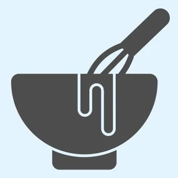 Manual stirring solid icon. Whisk and bowl, whipping cream process. Home-style Illustration