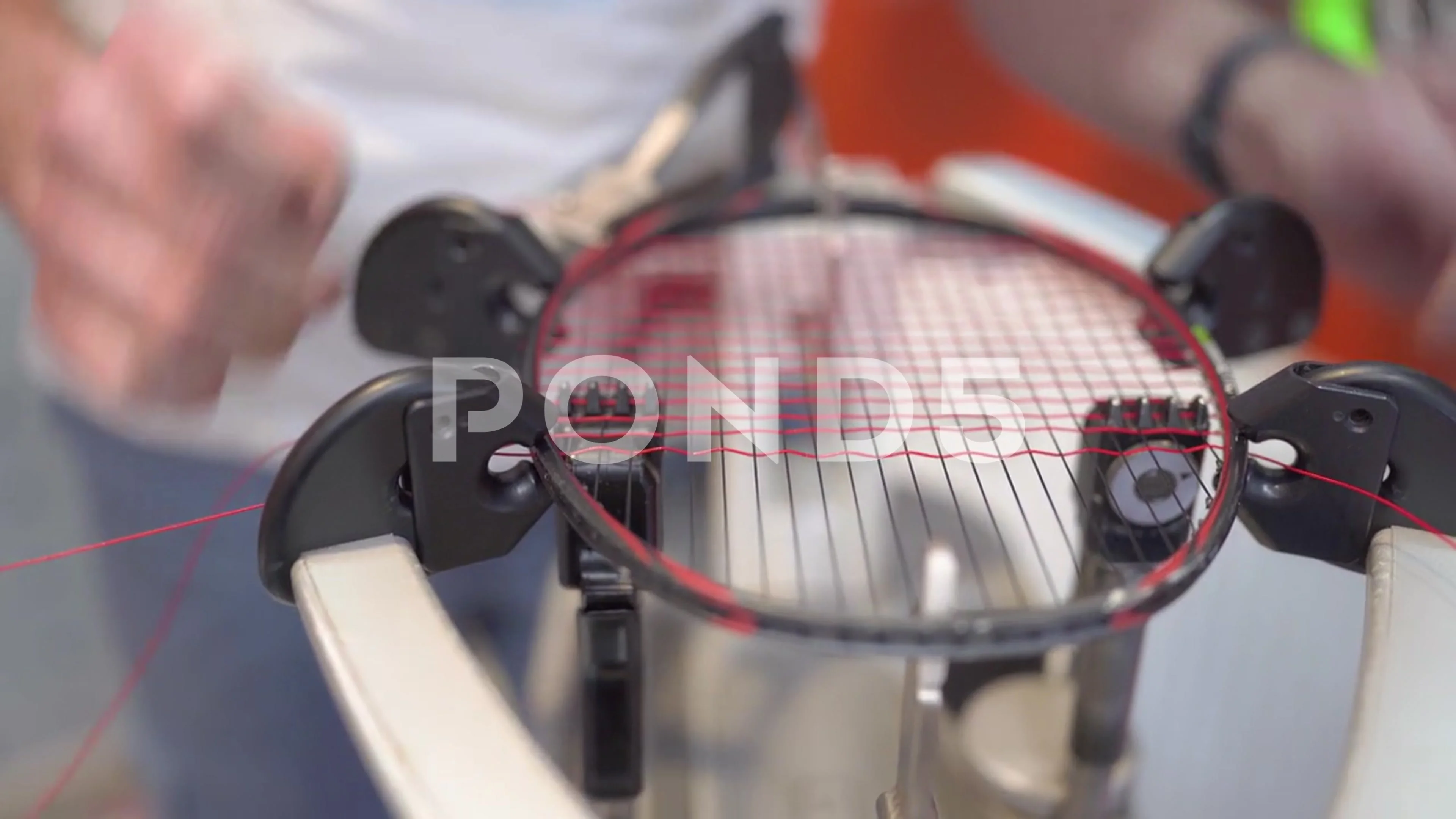 manual stringing of a badminton racket i, Stock Video