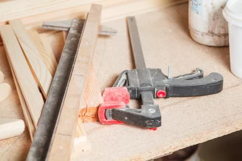 Manual tools wooden process Stock Photos