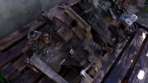 Manual transmission from an old front-wheel drive car removed 스톡 동영상 335828331
