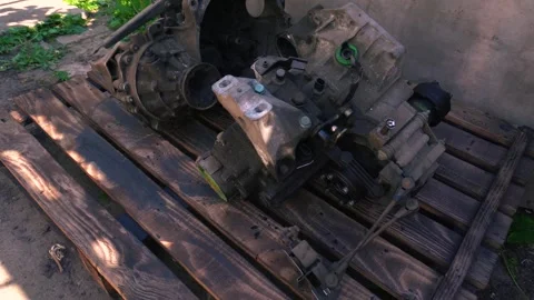 Manual transmission from an old front-wheel drive car removed 스톡 동영상 335828332