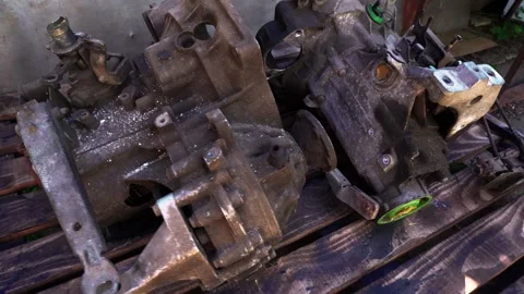 Manual transmission from an old front-wheel drive car removed 스톡 동영상 335828335
