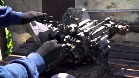 Manual transmission from an old front-wheel drive car removed 스톡 동영상 335828474