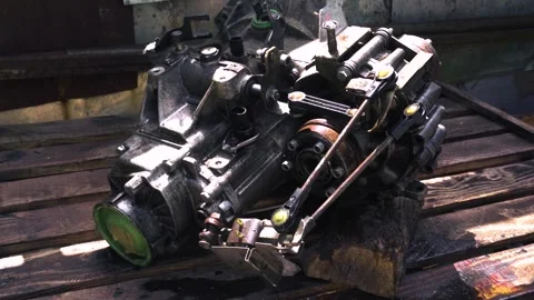 Manual transmission from an old front-wheel drive car removed 스톡 동영상 335828568
