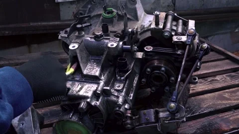 Manual transmission from an old front-wheel drive car removed 스톡 동영상 335828598