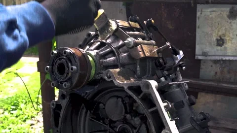 Manual transmission from an old front-wheel drive car removed 스톡 동영상 335828893