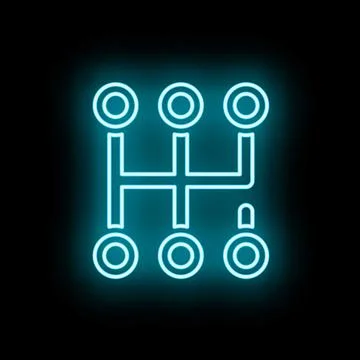 Manual transmission shifting gear pattern neon light Stock Illustration
