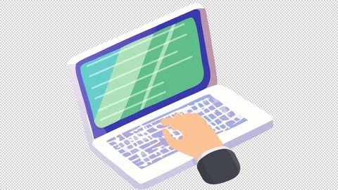 Manual typing on a laptop. Animation of using a laptop keyboard. Cartoon Stock Footage 320661061