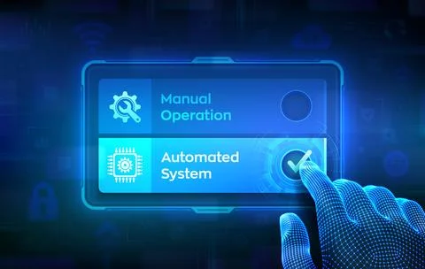 Manual vs automated system choice concept. Human control versus digital aut.. Stock Illustration