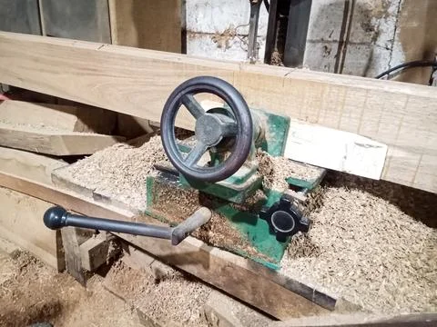 Manual wood jointer machine tool in a workshop Stock Photos