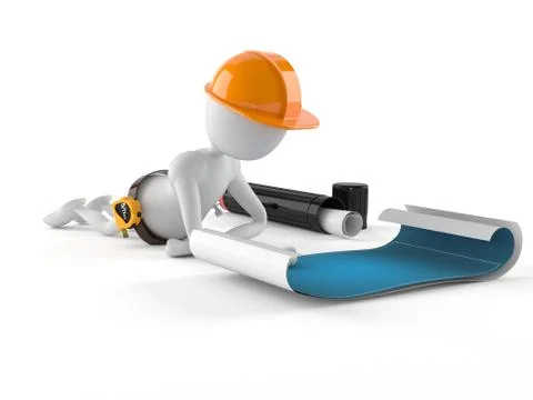Manual worker with blueprint 스톡 일러스트