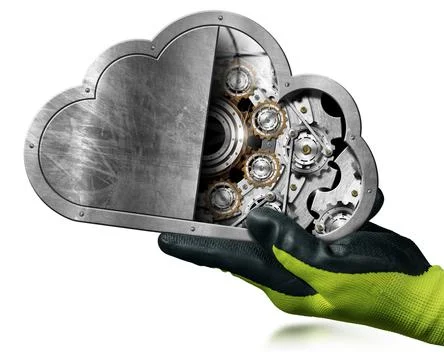 Manual worker Holding a Cloud Computing Symbol Isolated on White Stock Photos