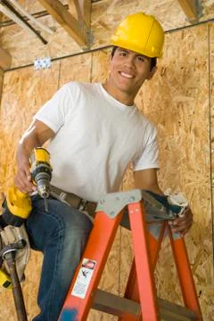 Manual Worker On Ladder Stock Photos