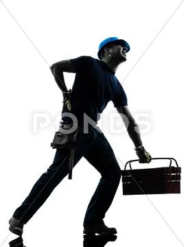 Manual worker man backache pain silhouette Stock Photos