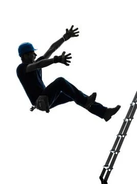 Manual worker man falling from  ladder  silhouette Stock Photos