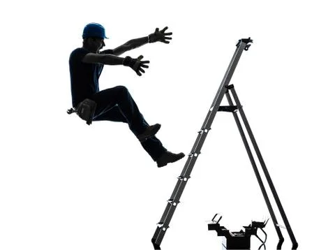 Manual worker man falling from  ladder  silhouette Stock Photos