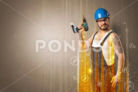 Manual worker with wrench symbol. Stock Photos