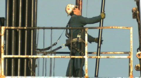 Manual Workers on Oil Rig Stock Footage
