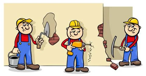 Manual workers or builders characters group Cartoon Illustration of Manual... Stock Photos