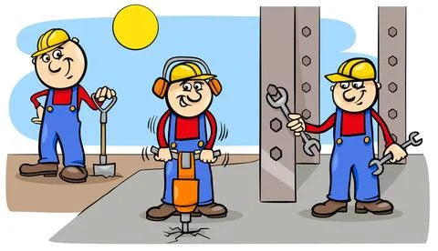 Manual workers or builders group at work Cartoon Illustration of Manual Wo... Stock Photos