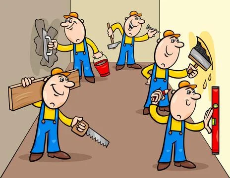 Manual workers or decorators characters group Cartoon Illustration of Funn... Stock Photos