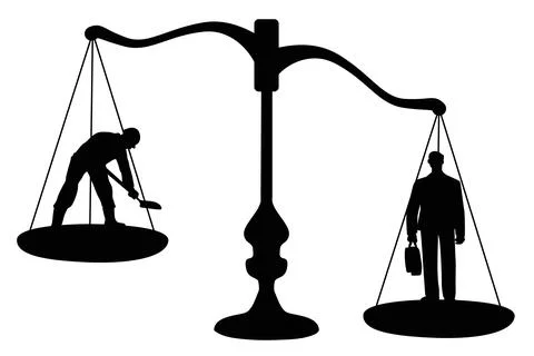 Manual workers or office workers on the scale Illustrazione stock