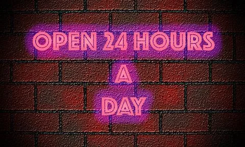 Manually created illustration of a brick wall with the word open twenty four Stock-Illustration