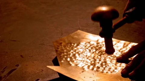 Manually texturing sheets metal for craft Stock Footage 157110528