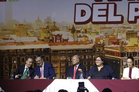 Manuel Velasco talks to Marcelo Ebrard Foto stock