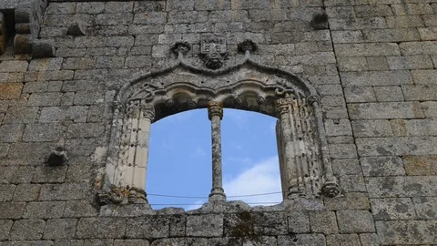 Manueline-style window facade at Belmonte, Portugal Stock Footage 90863141