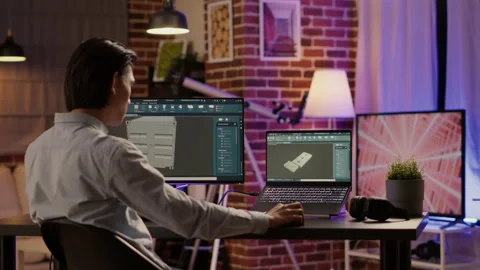 Manufactory engineer developing industrial product on creative software Video stock 200856835